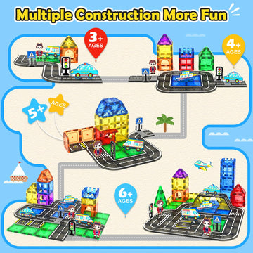 Igivi Magnetic Tiles City Road Set With Magnet Car Toys, Magnetic Blocks Building Toys For Kids, Stem Construction Toys For Toddlers,Toy Gifts For 3+ Year Old Boys & Girls