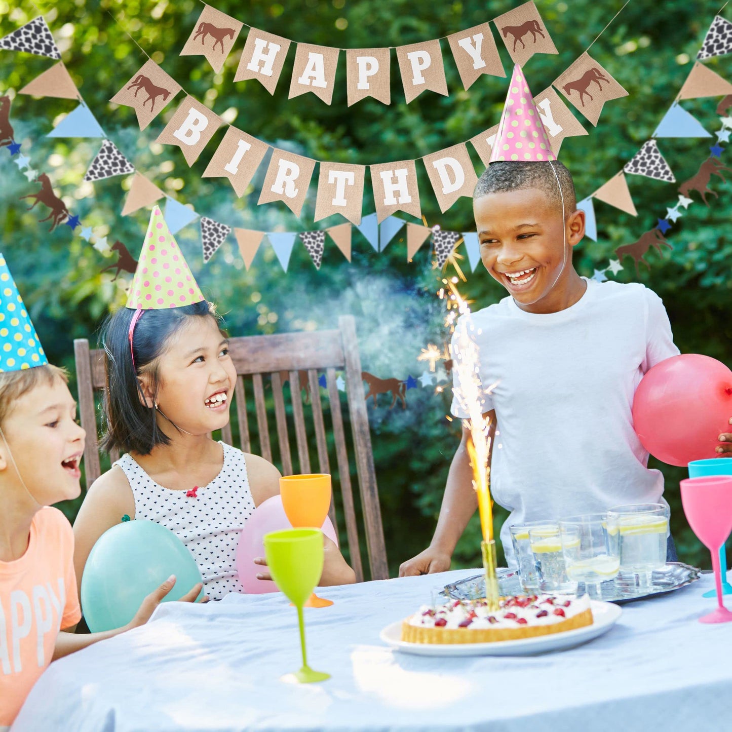 Horse Birthday Decorations - Happy Birthday Burlap Banner - Felt Horse Garland And Pennant Banner - Western Party Decorations -