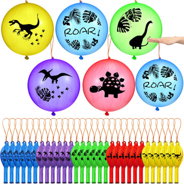 30 Pcs Dinosaur Valentine'S Day Punch Balloons For Kids 18 Inch Animal Pirate Skull Punching Balloon Punch Bounce Balls With Rubber Band For Valentines School Gift Exchange Birthday Party(Dinosaur)