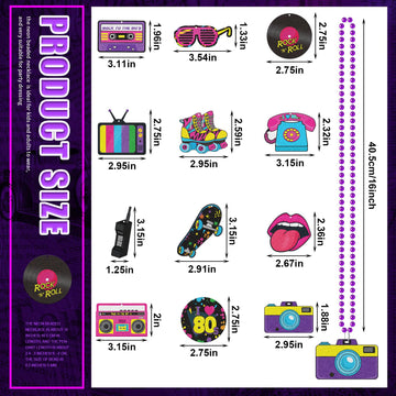 Tigeen 48 Pcs 80s Beaded Necklaces Metallic Neon Beads Retro Glow Party Disco Necklaces Bulk Colorful Rock Music Necklace for Wo