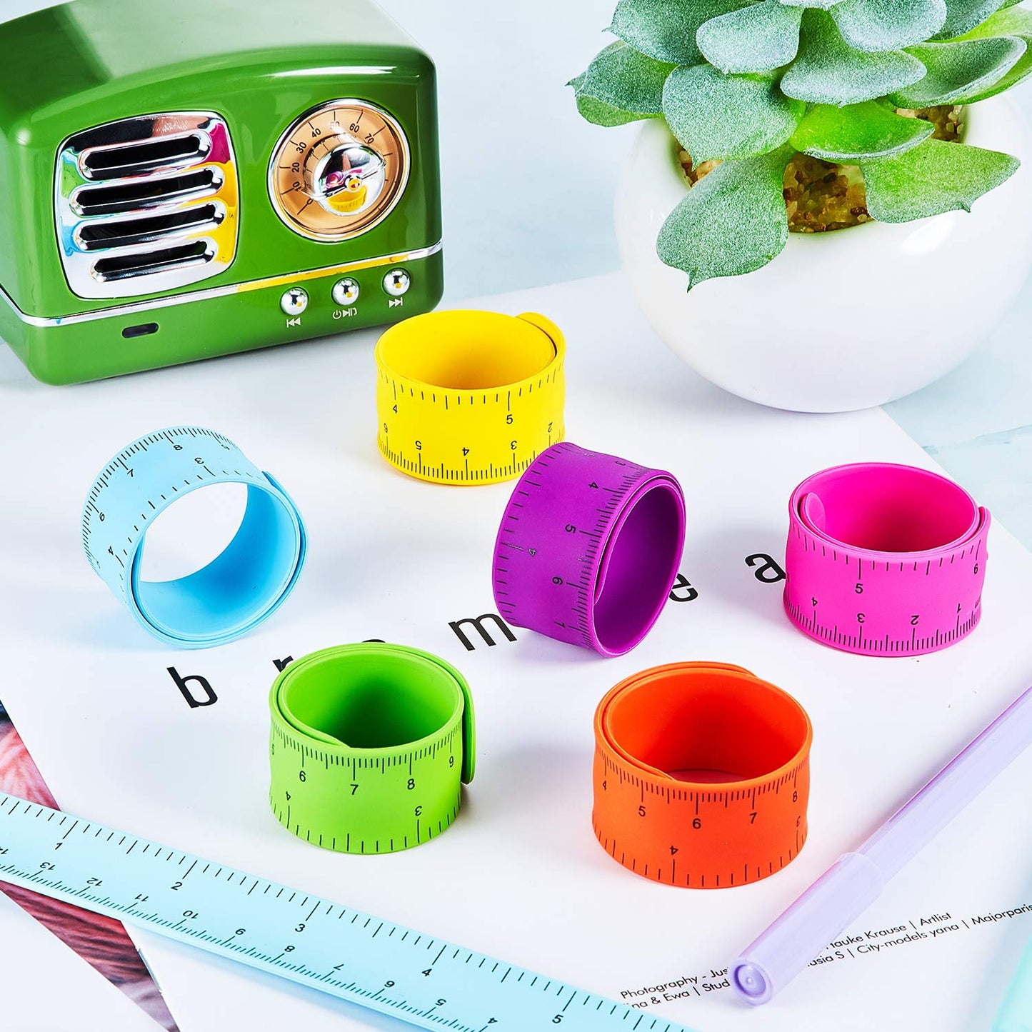 24 Pieces Ruler Slap Bracelets for Kids Wrist Slap Ruler Bracelet Colorful Wristband for Kids Classroom School Prize Party Favor