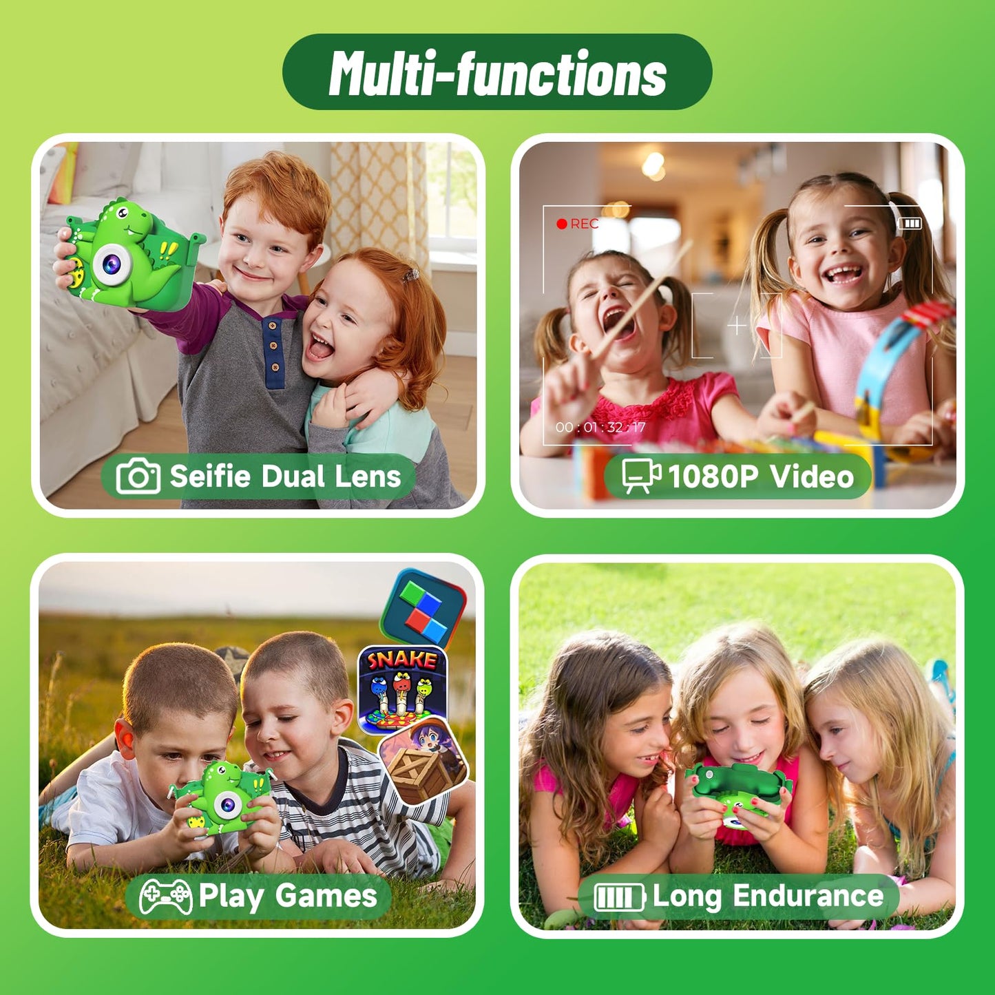 Mindpal Selfie Kids Camera,Dinosaur Christmas Birthday Gifts For Kids, 1080P Hd Digital Video Camera With 32 Gb Sd Card For Todd