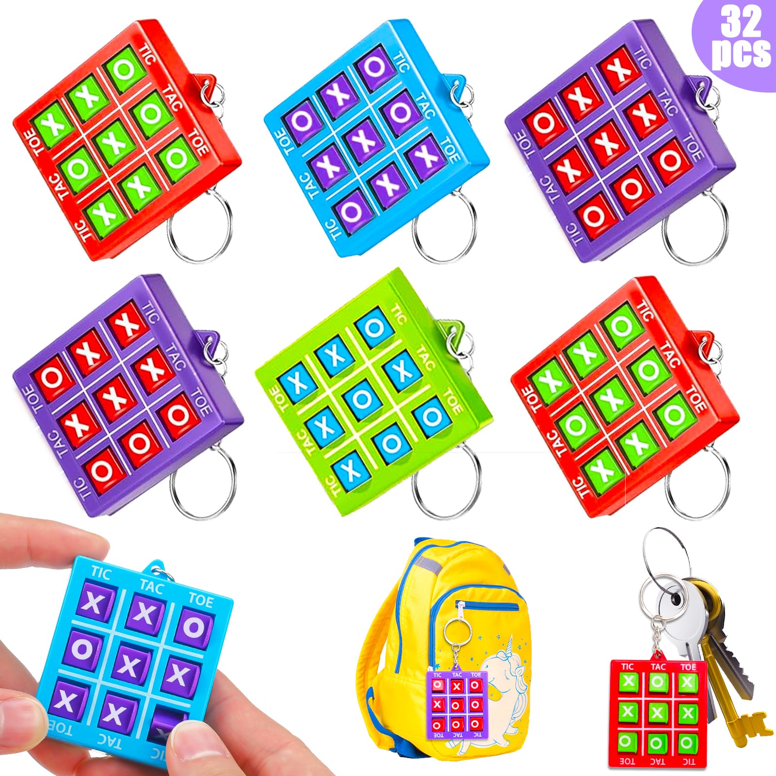32 Pcs Tic Tac Toe Game Keychains Party Favor For Kids 4-8 8-12 Goodie Bags Stuffers Birthday Return Gifts School Classroom Treasure Chest Prize Box Toys Pinata Fillers Easter Basket Stuffers Bulk