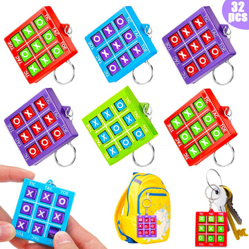 32 Pcs Tic Tac Toe Game Keychains Party Favor For Kids 4-8 8-12 Goodie Bags Stuffers Birthday Return Gifts School Classroom Treasure Chest Prize Box Toys Pinata Fillers Easter Basket Stuffers Bulk
