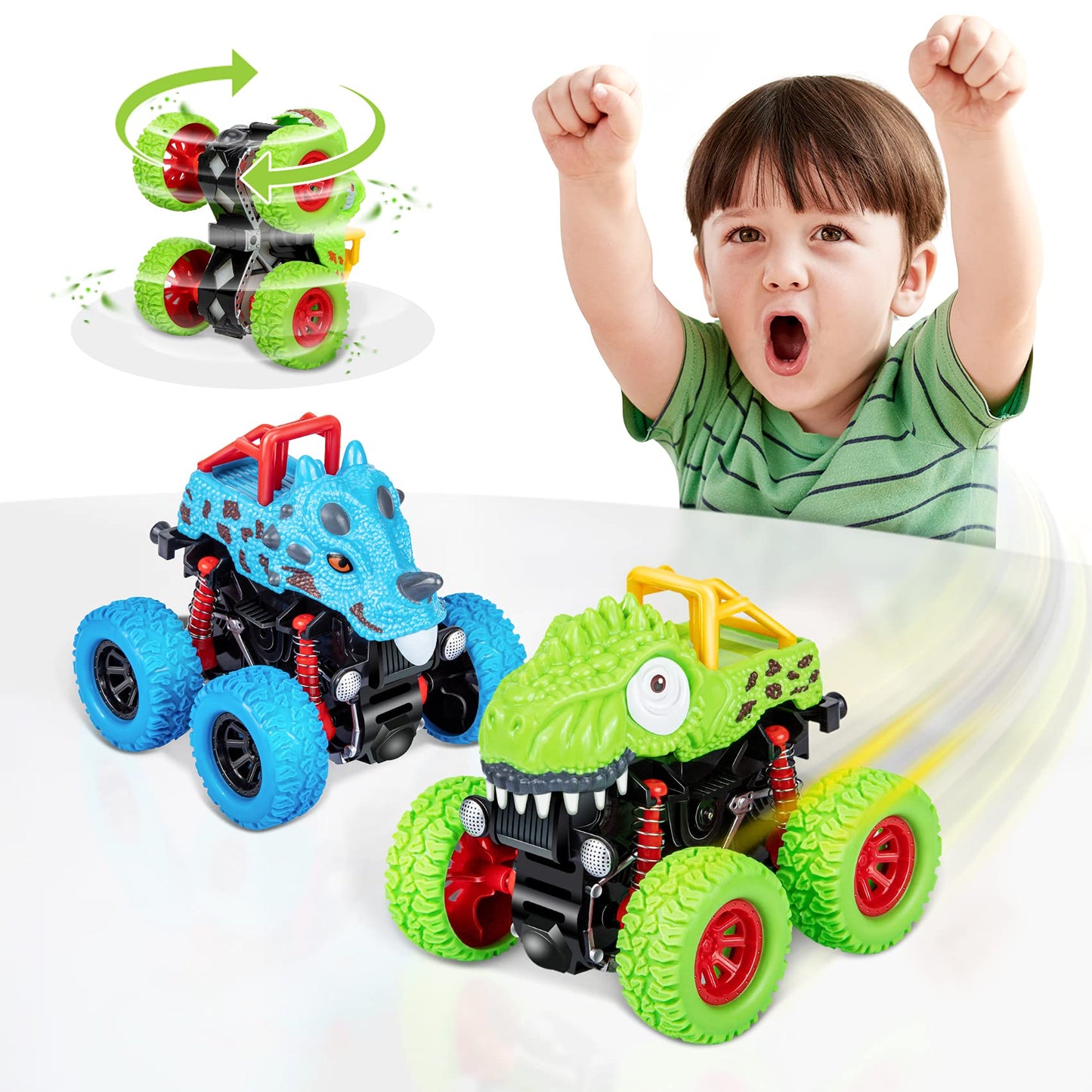 LODBY Dinosaur Toys for 2 3 4 5 Year Old Boys , Pull Back Vehicles Toys Monster Truck for Toddler Boys Age 2-4-6, Dino Cars for