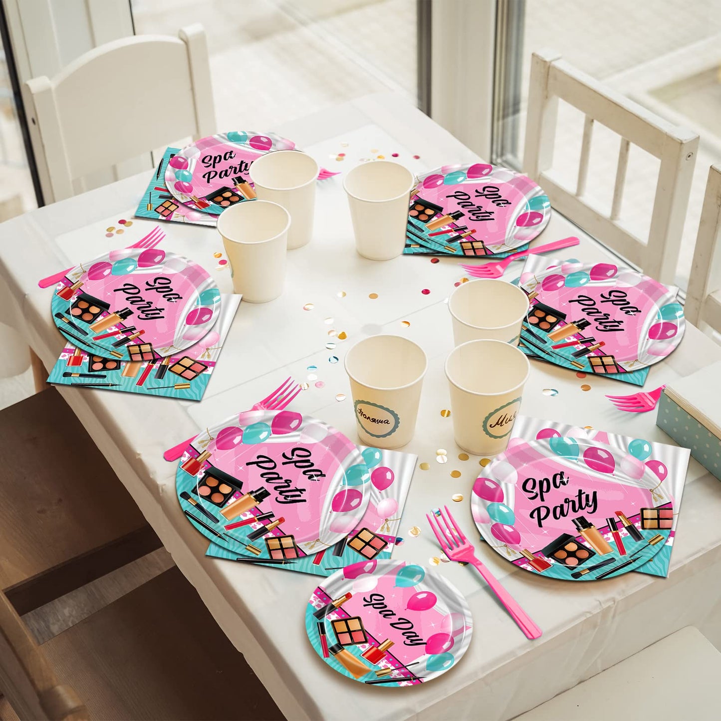 Kepeel 96 Pcs Spa Party Plates And Napkins Set, Spa Day Makeup Party Supplies Decorations For Girls Kids Princess Sweet Pink Mak