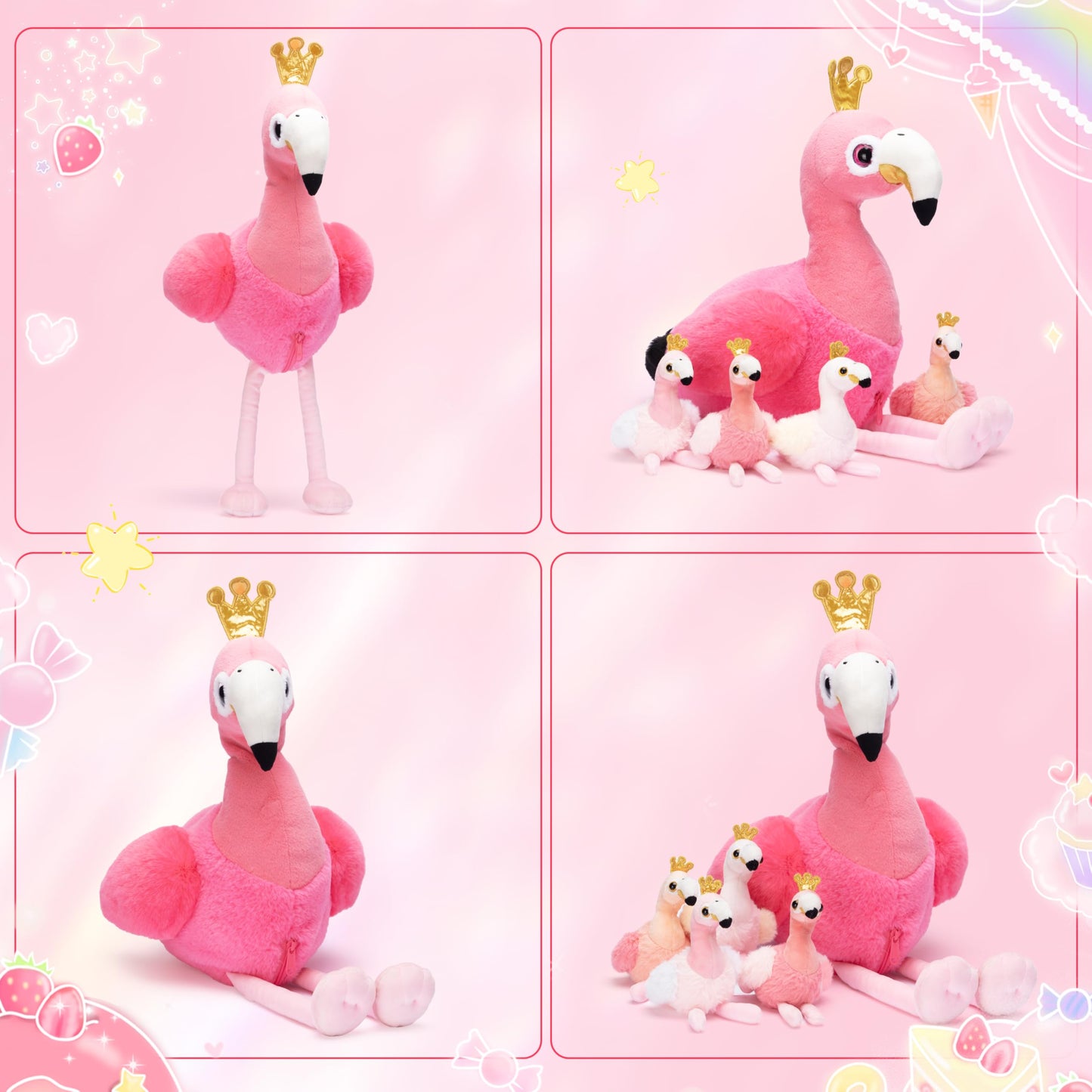 IKASA Mommy Flamingo Stuffed Animal Mom and Baby Plush Toy, Cute 24'' Soft Small Mama Family Set Cuddly Toys with Little Mini Ba