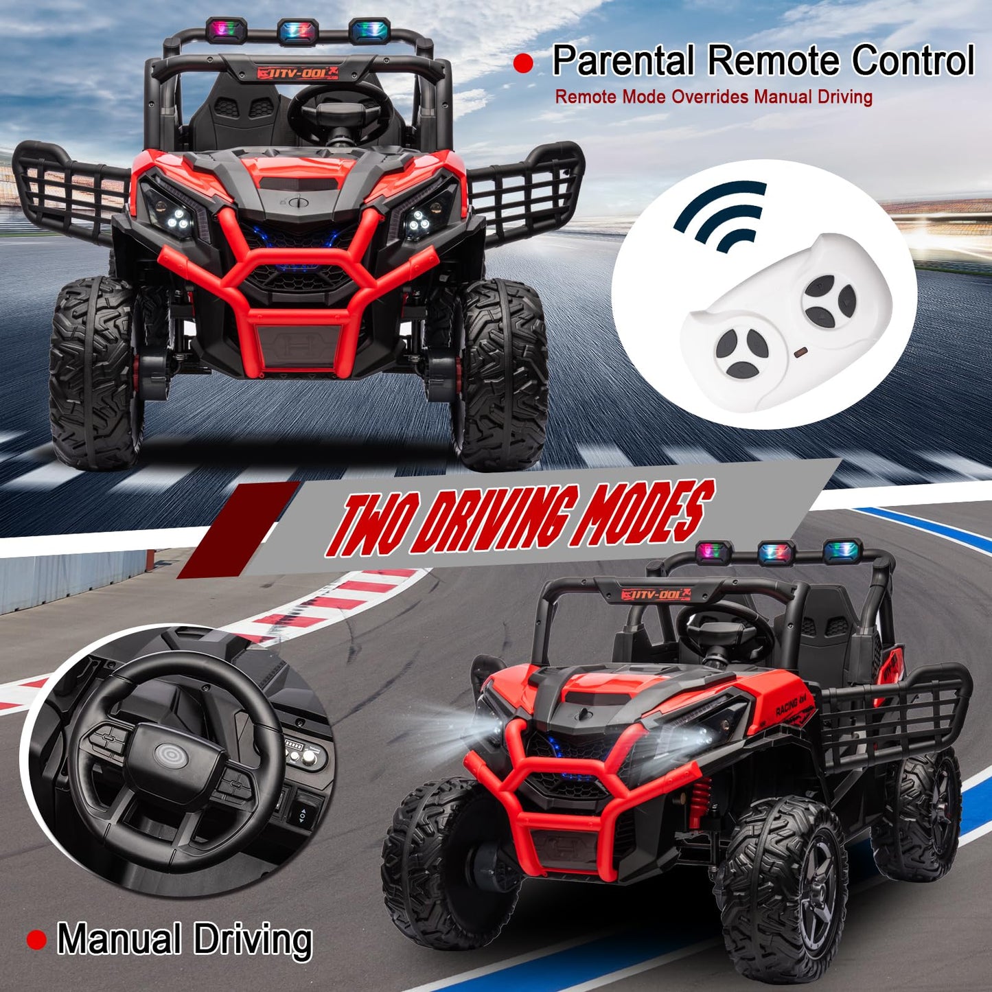 Luibas 24V 4Wd 2-Seater Ride On Car For Kids, 4X4 Battery Powered Ride On Toy With Remote Control, Electric Vehicle 4 Wheeler Ut