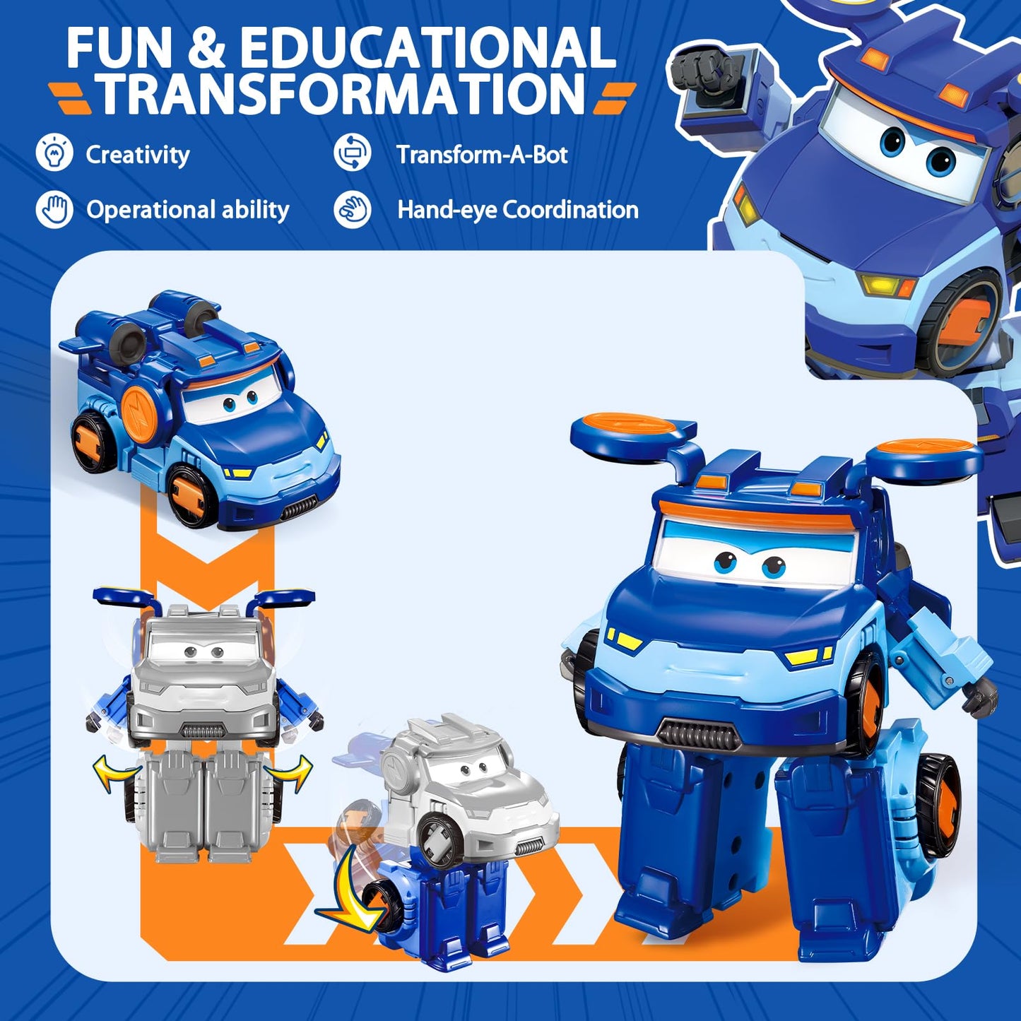 Super Wings Transformer Toys 5'' Action Figure Supercharged Tobot Leo, 3 In 1 Rescue Bots Transforming Airplane Car Robot Toys,