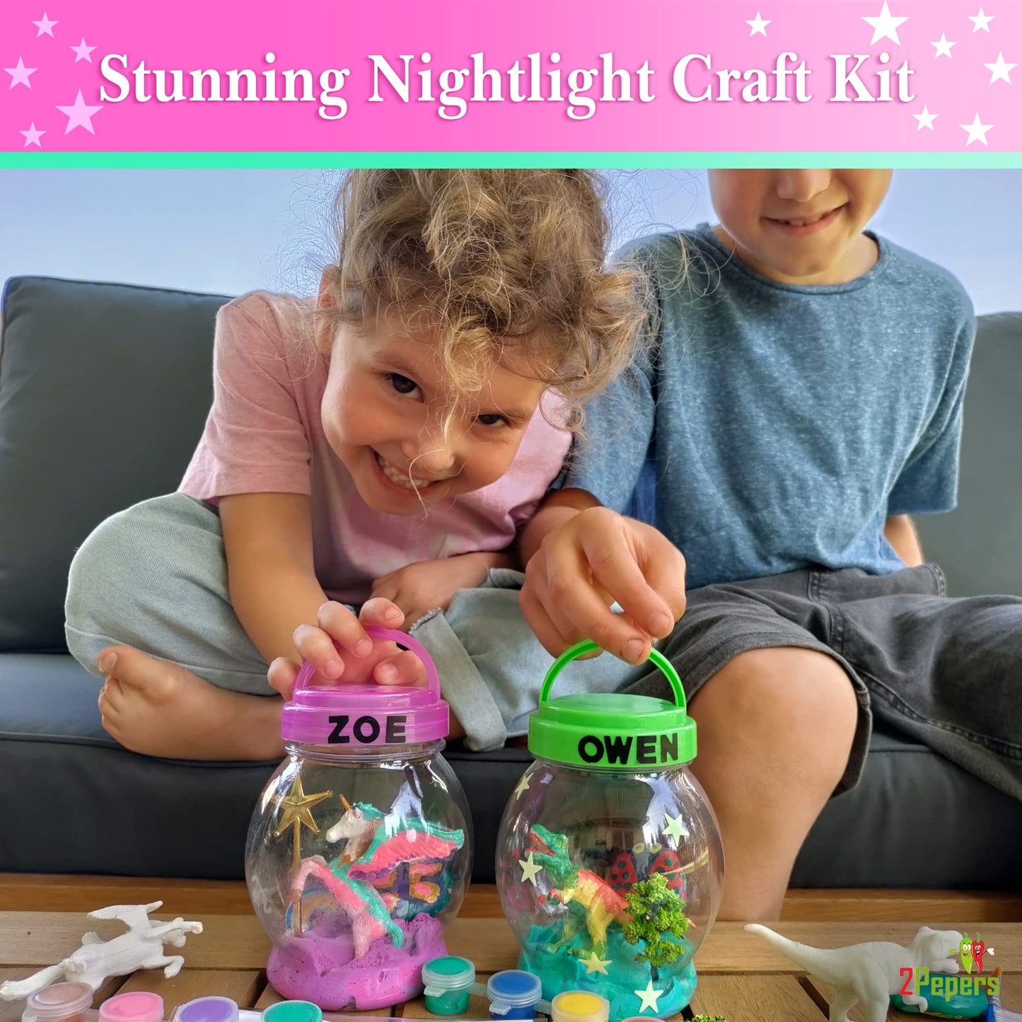 2Pepers Make Your Own Unicorn Night Light Arts and Crafts for Kids, DIY Unicorns Gifts for Girls Ages 2 3 4 5 6 7 8 Years Old, K