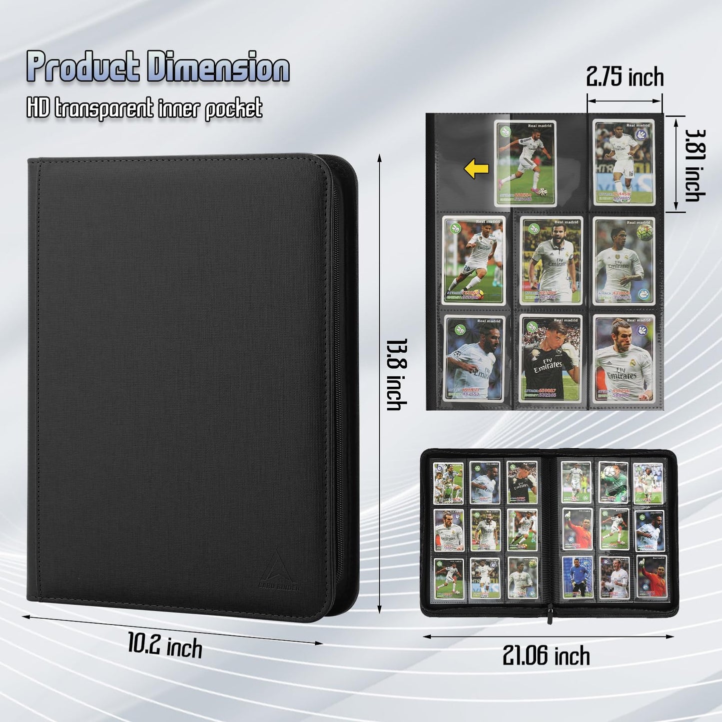 9 Pocket Trading Card Binder 540 Capacity with Zip Closure - enhanced Double Sided PU Leather Card Protector  Hold & Organize Cards for TCG  MTG  Sports Cards (Black)