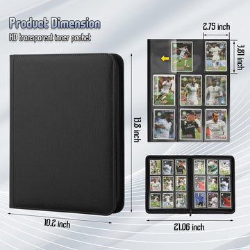 9 Pocket Trading Card Binder 540 Capacity with Zip Closure - enhanced Double Sided PU Leather Card Protector  Hold & Organize Cards for TCG  MTG  Sports Cards (Black)
