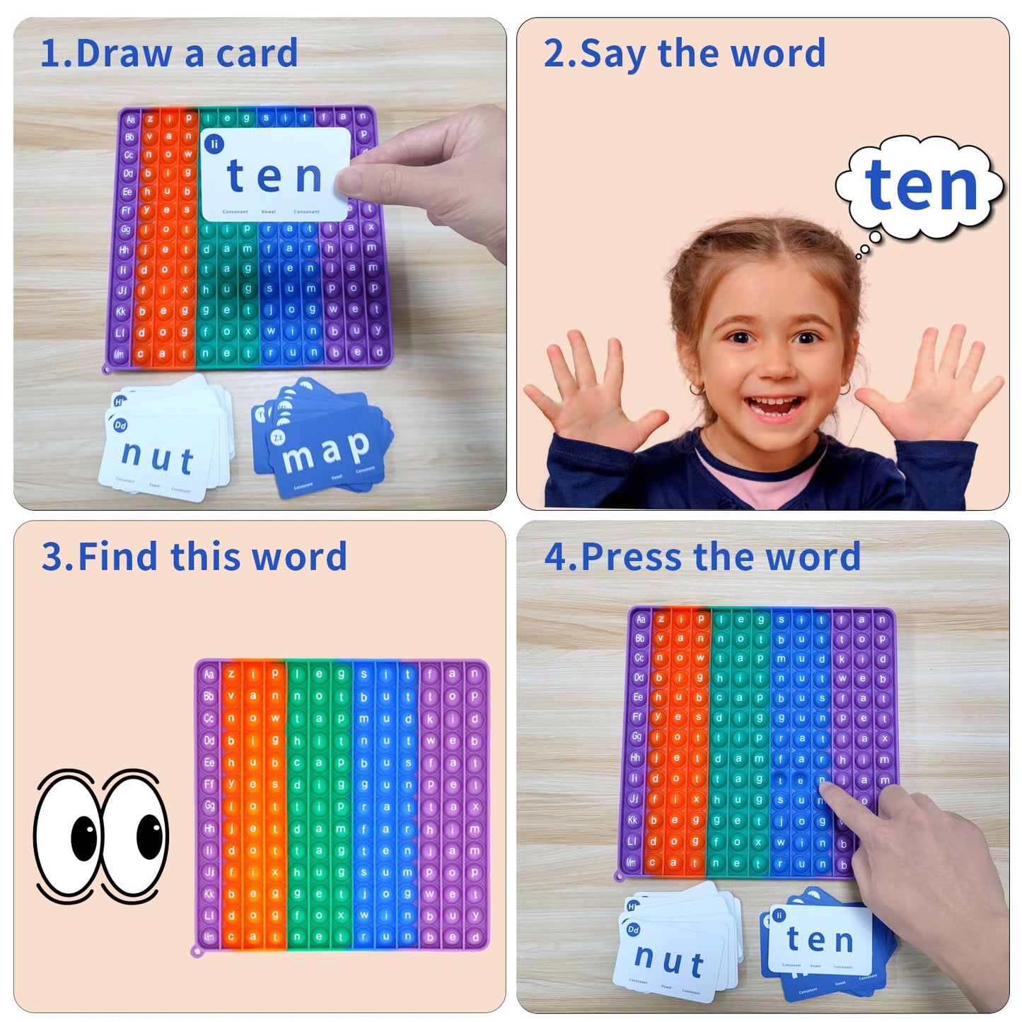 Ygc Laomi Dolch Sight Cvc Word Games Flash Cards Fingertip Pop Toy Allows Children To Master Reading 104 High-Frequency Cvc Sight Words In A Few Weeks, Suitable For Preschool Through 3Rd Grade