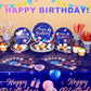Norme 176 Pcs Navy Blue and Rose Gold Birthday Tableware Set Birthday Decoration Includes Tablecloth Paper Plates Napkins Paper
