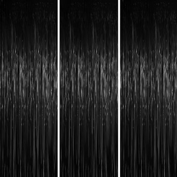 Voircoloria 3 Pack 3.3 x 6.6 ft Black Foil Fringe Backdrop Curtains, Tinsel Streamers Party Decorations, Fringe Backdrop for Bir