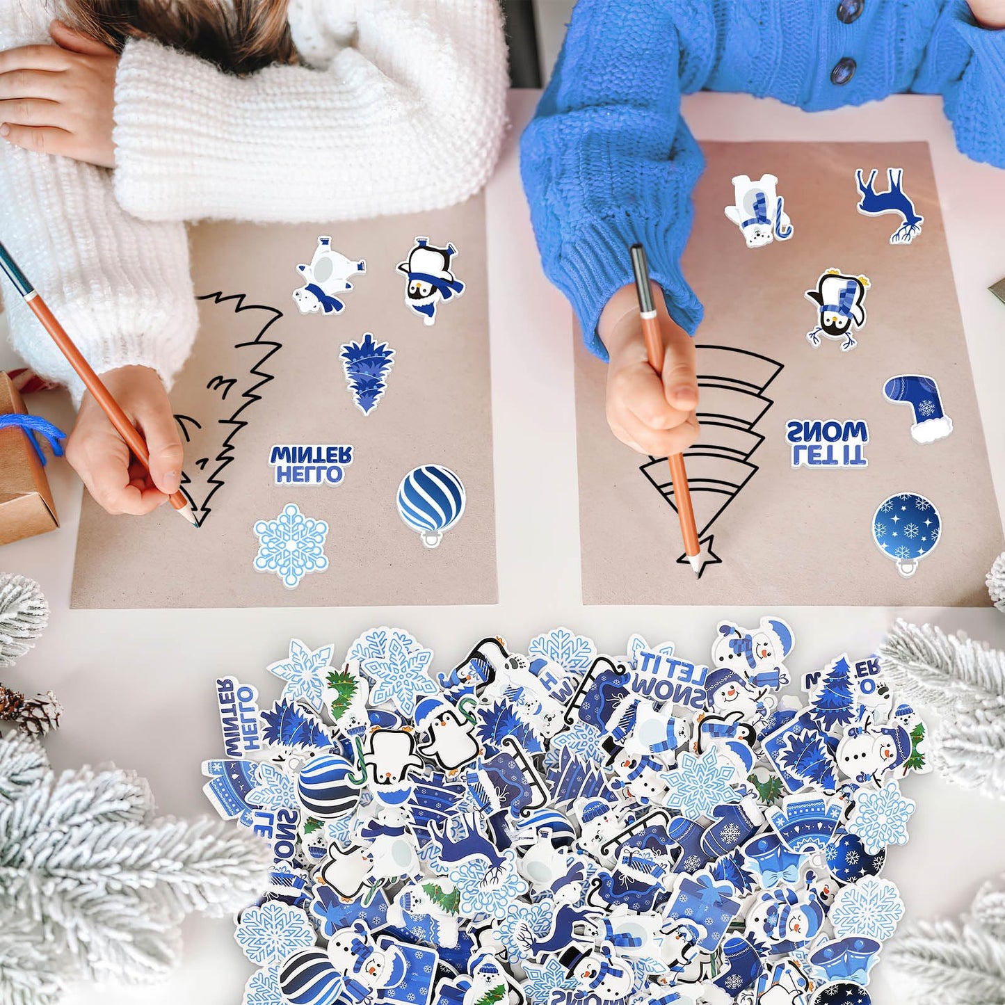 JULBEAR Winter Foam Sticker, 300Pcs Penguin Snowman Snowflakes Self Adhesive Foam Stickers for Kids Christmas Party Favors DIY C
