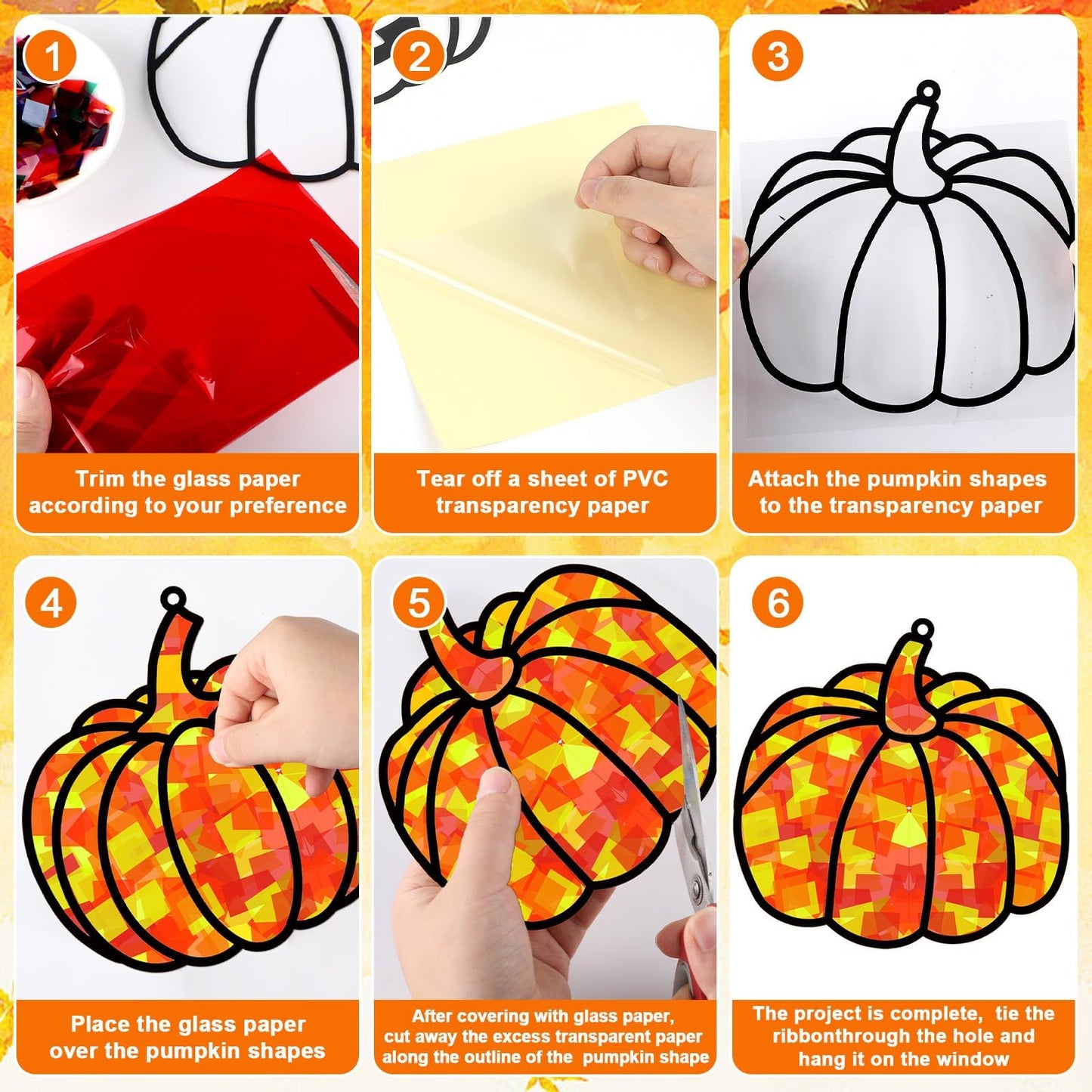 32 Sets Fall Thanksgiving Suncatchers Craft Kit DIY Window Stained Glass Effect Autumn Harvest Paper Crafts Home School Classroo