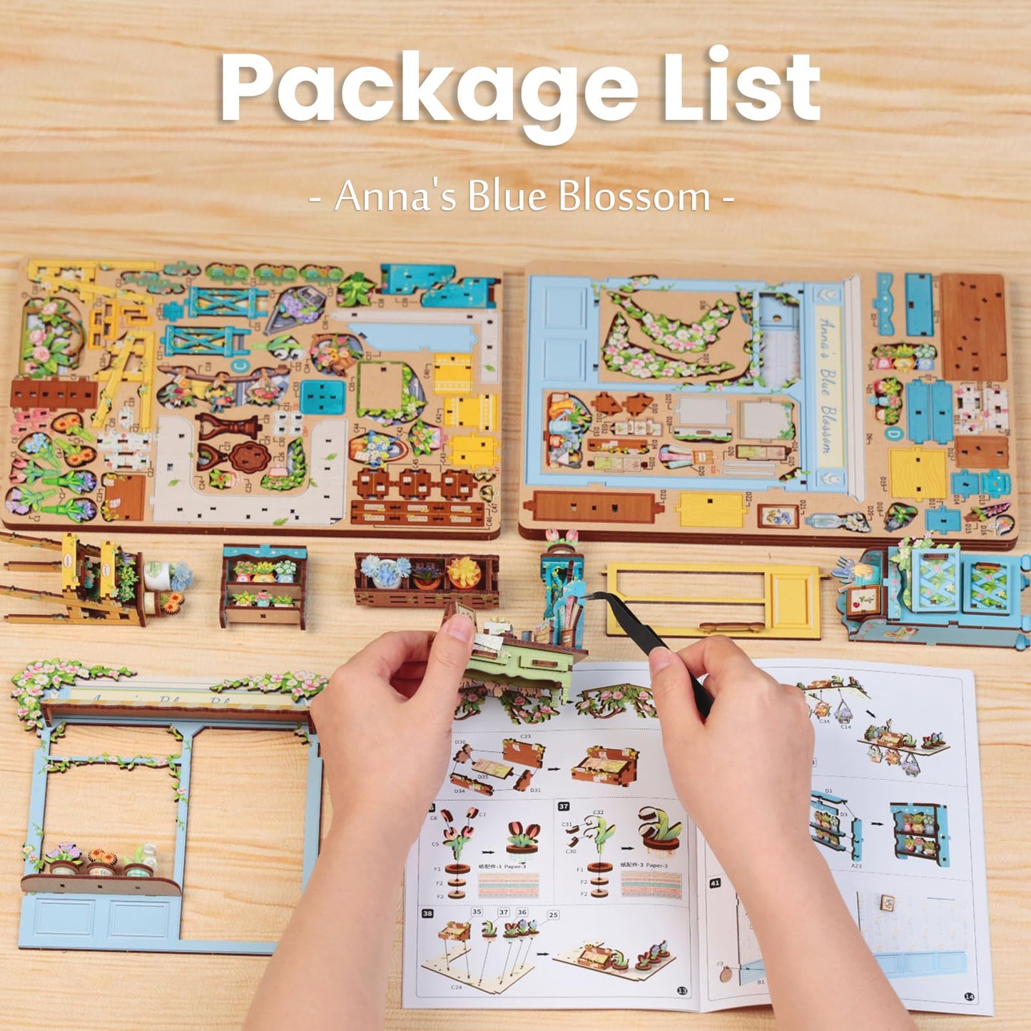 Fsolis Book Nook Kit - DIY Scene Miniature Dollhouse Kit for mature-themeds  Bookshelf 3D Puzzles 255PCS  Tiny House Mini Flower Shop Model Booknook Craft  Gifts for Women Puzzle Lovers (Anna 's Blue Blossom)