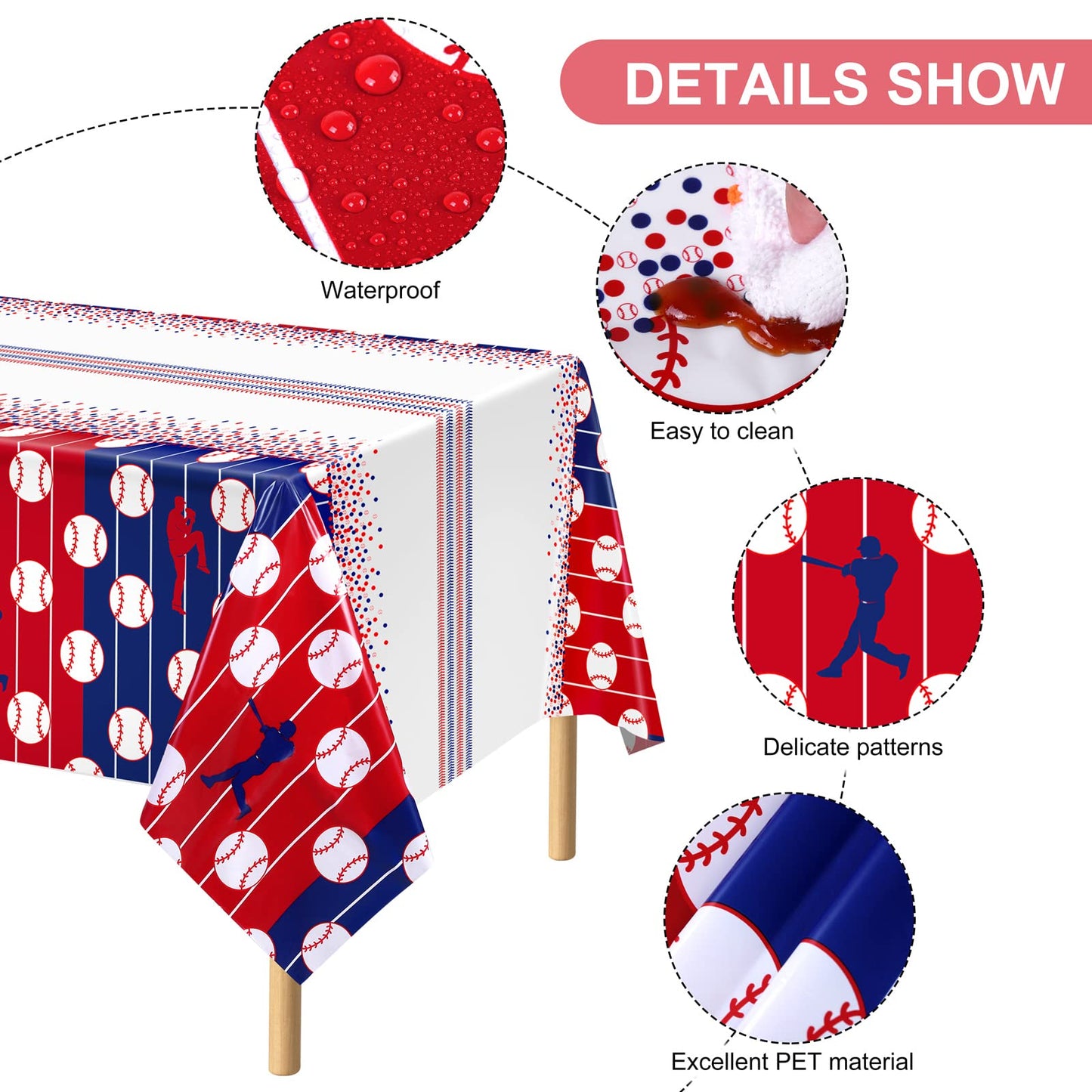durony 3 Pieces Baseball Tablecloth Plastic Baseball Table Cover Baseball Theme Party Supplies Waterproof Rectangle Tablecloth f