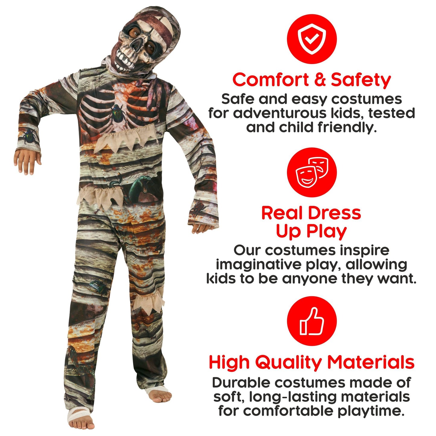 Morph Mummy Costume for Kids, 2 Faced Kids Mummy Costume, Mummy Kids Costume, Mummy Halloween Costumes for Kids, Mummy Costume f