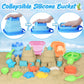 RACPNEL Collapsible Beach Buckets & Beach Toys for Kids, Foldable Sand Bucket and Shovels Set with Mesh Bag & Sand Molds, Silico