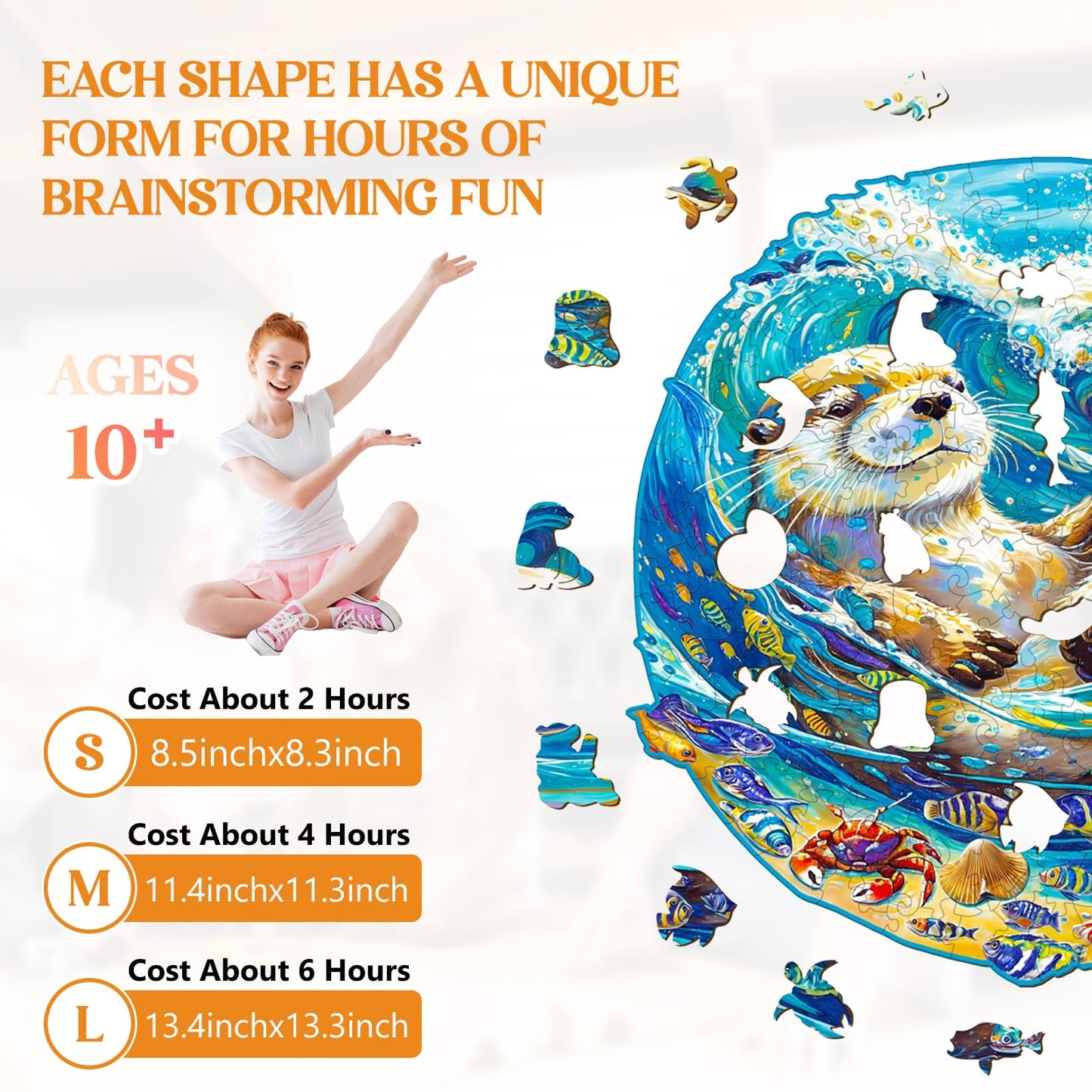 Wooden Puzzles for mature-themeds  Leisurely Otter Wood Puzzles mature-themed  Unique Animal Shaped Wooden Jigsaw Puzzle  Christmas Birthday Gifts for Puzzle Lovers  Family and Friends(S-8.5 * 8.3n 100pcs)