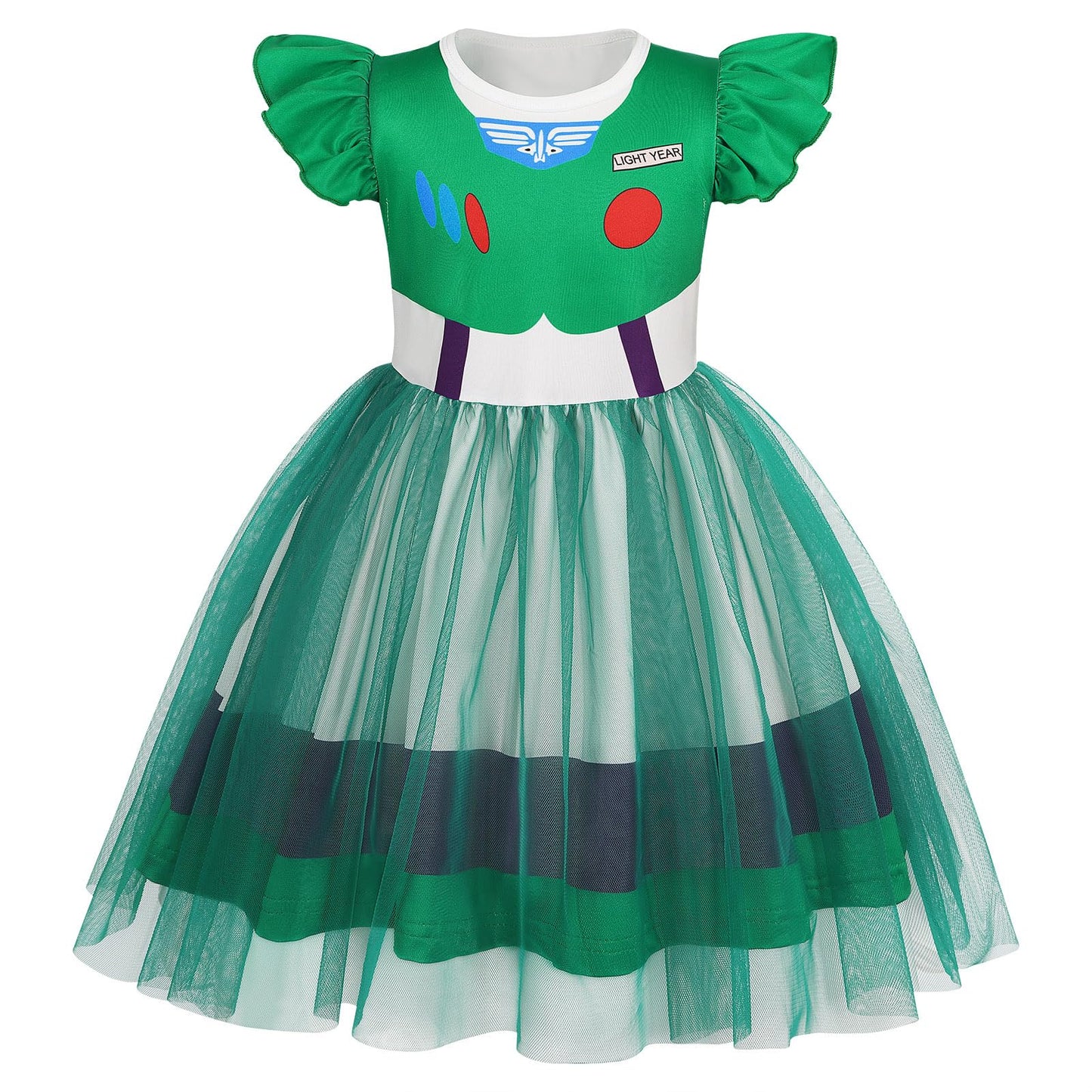 Henzworld Little Girls Buzz Lightyear Costume Dressing Up Short Flutter Sleeve Tulle Tutu Dress For Girl Buzz Lightyear Hallowee