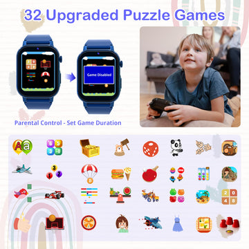 Kids Watch Boys With 32 Games Toys For Ages 3-12 Smart Watch For Kids With Hd Touch Screen,Video,Camera,Music Player,Pedometer,Learn Cards,Audiobook,10 9 8 7 6 5 4 Year Old Boys Birthday Gifts(Blue)