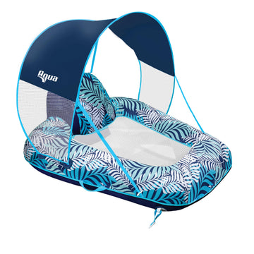 Aqua LEISURE Zero Gravity Pool Chair Float with Canopy, Large, Blue Fern, Model AZL21485, Durable Plastic