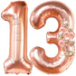 KatchOn, Rose Gold 13 Balloon Numbers - Giant, 40 Inch | 13th Birthday Decorations for Girls | 13 Rose Gold Balloons for 13 Rose