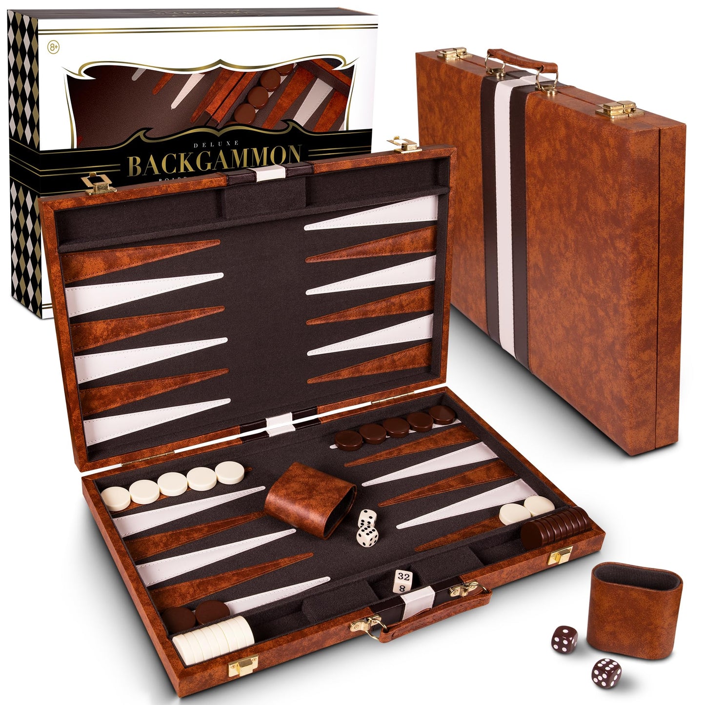 Crazy Games Backgn Sets for mature-themeds with enhanced Leather Case | Classic Travel Backgn Set for mature-themeds and Kids with Strategy & Guide | 15 Inches | Medium | Brown