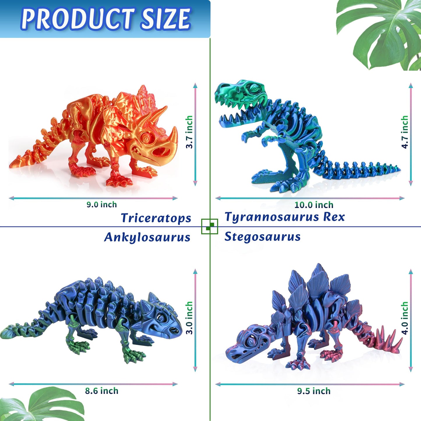 3D Printed Dinosaur  3D Printed Animals Dragon Fidget Toy mature-themed Desk  Poseable Dino Skeletons with Articulated Joints  Easter Basket Stuffers  Home Decor  Stress Relief Toy for Autism (Triceratops)