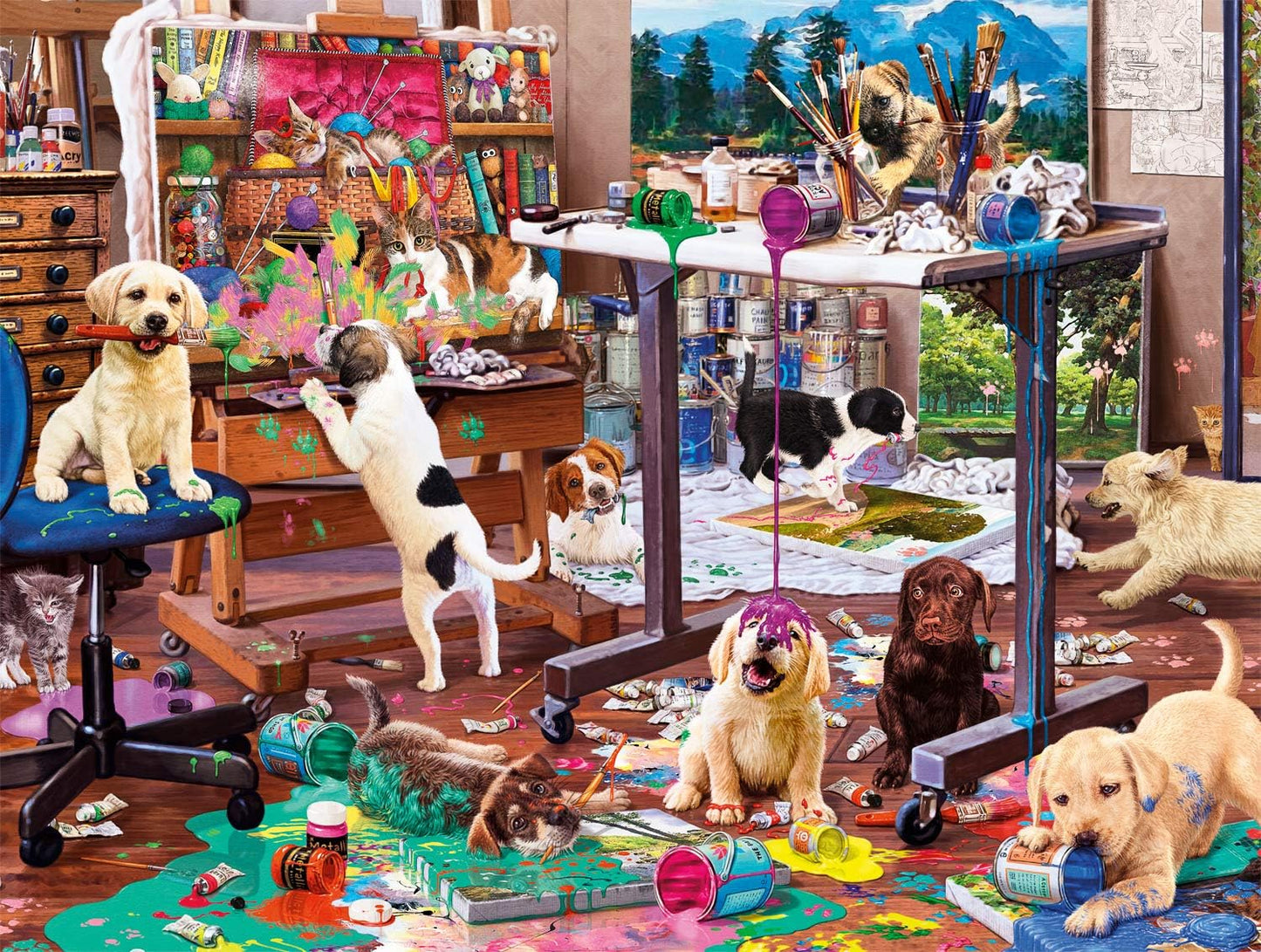Buffalo Games - Steve Read - Painting Puppies - 750 Piece Jigsaw Puzzle for mature-themeds -Challenging Puzzle Perfect for Game Nights - Finished Size is 24.00 x 18.00