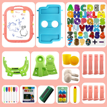 Weudear Kids Easel, Kids Toys Rotatable Double Sided Chalk Board Adjustable Height Standing Toddler Easel With 79Pcs Accessories