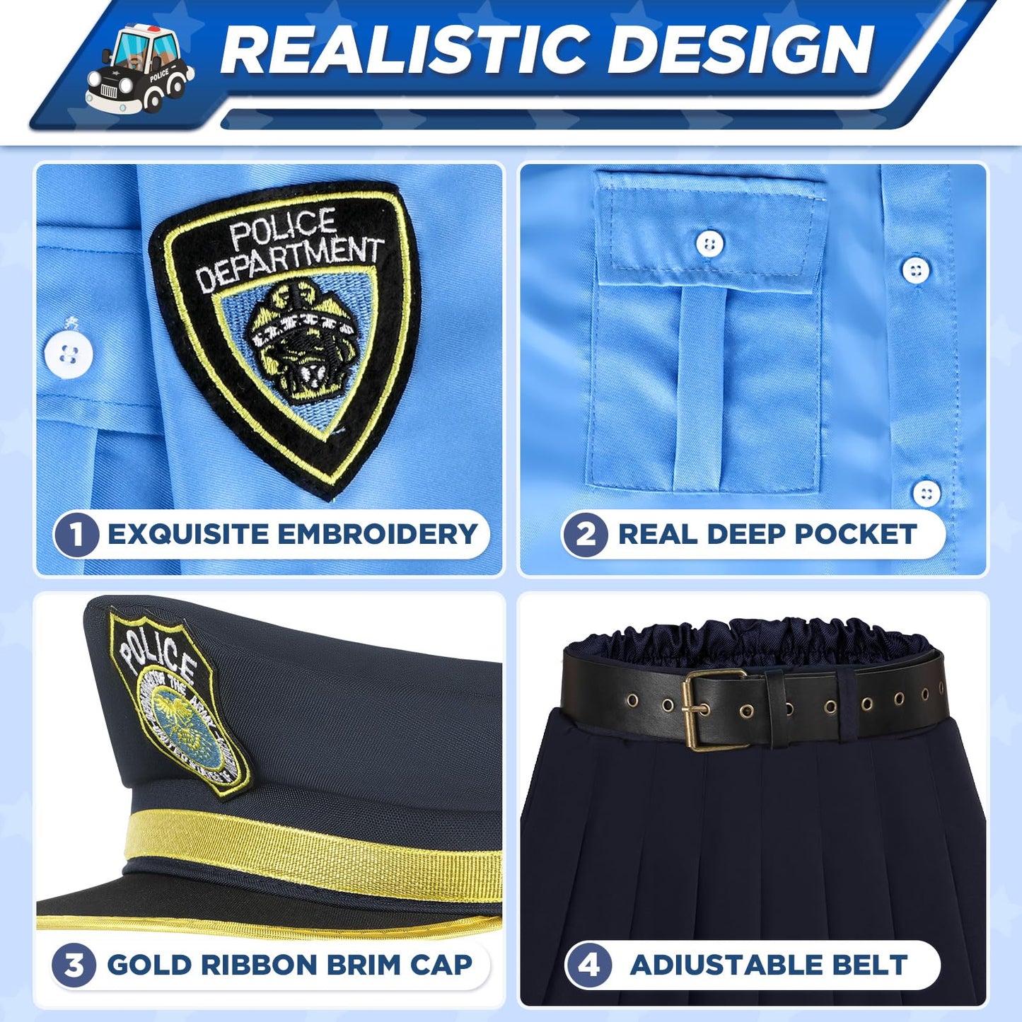 Loscola Police Officer Costume For Kids, Girls Police Costume For Kids, Halloween Costumes For Girls Kids 3-12, Cop Police Unifo