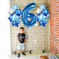 Big Foil 8 Balloon, 40 Inch Dark Teal Blue Self Inflating Number 8 Balloons For Kids 8Th Birthday, Silver Light Royal Blue Globo
