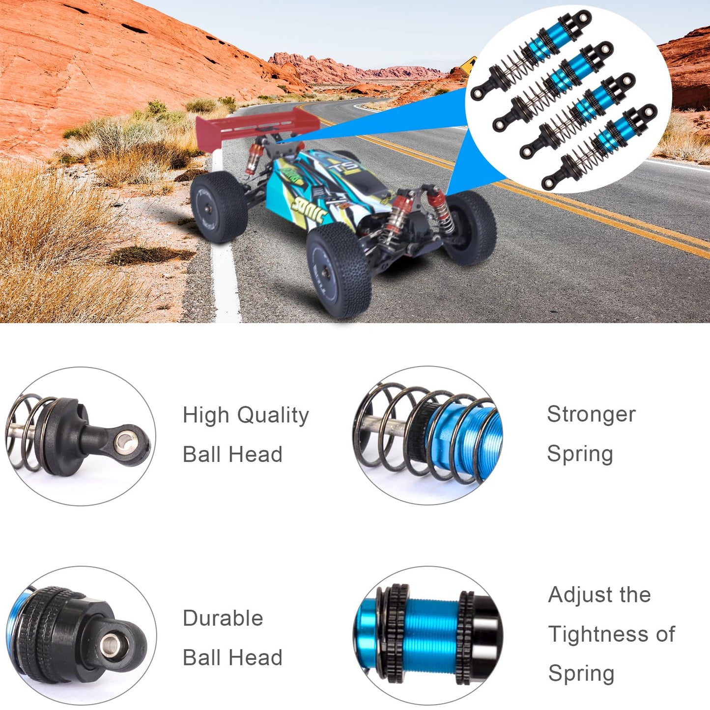 Rcthjia Oiled 4Pcs 66Mm Aluminum Oil Shock Set For 1/12 1/14 1/16 Rc Cars - Front/Rear Upgrade Compatible With Wltoys 144001, 12