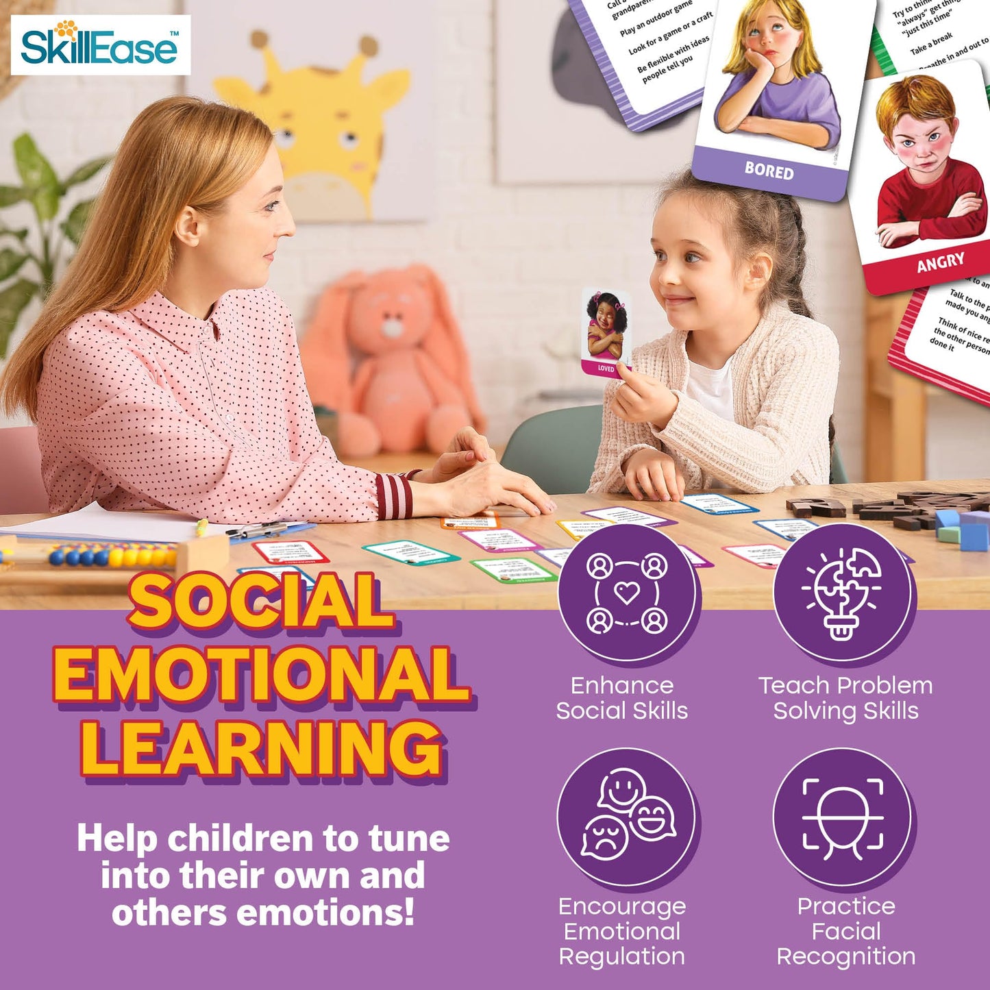 Skillease Exploding Emotions Flashcards And Game: 2 In 1, Hilarious Family Fun Game, Social Emotional Learning, Emotion And Feeling Cards For Kids, Teaches Social Skills, Autism Game For Therapy