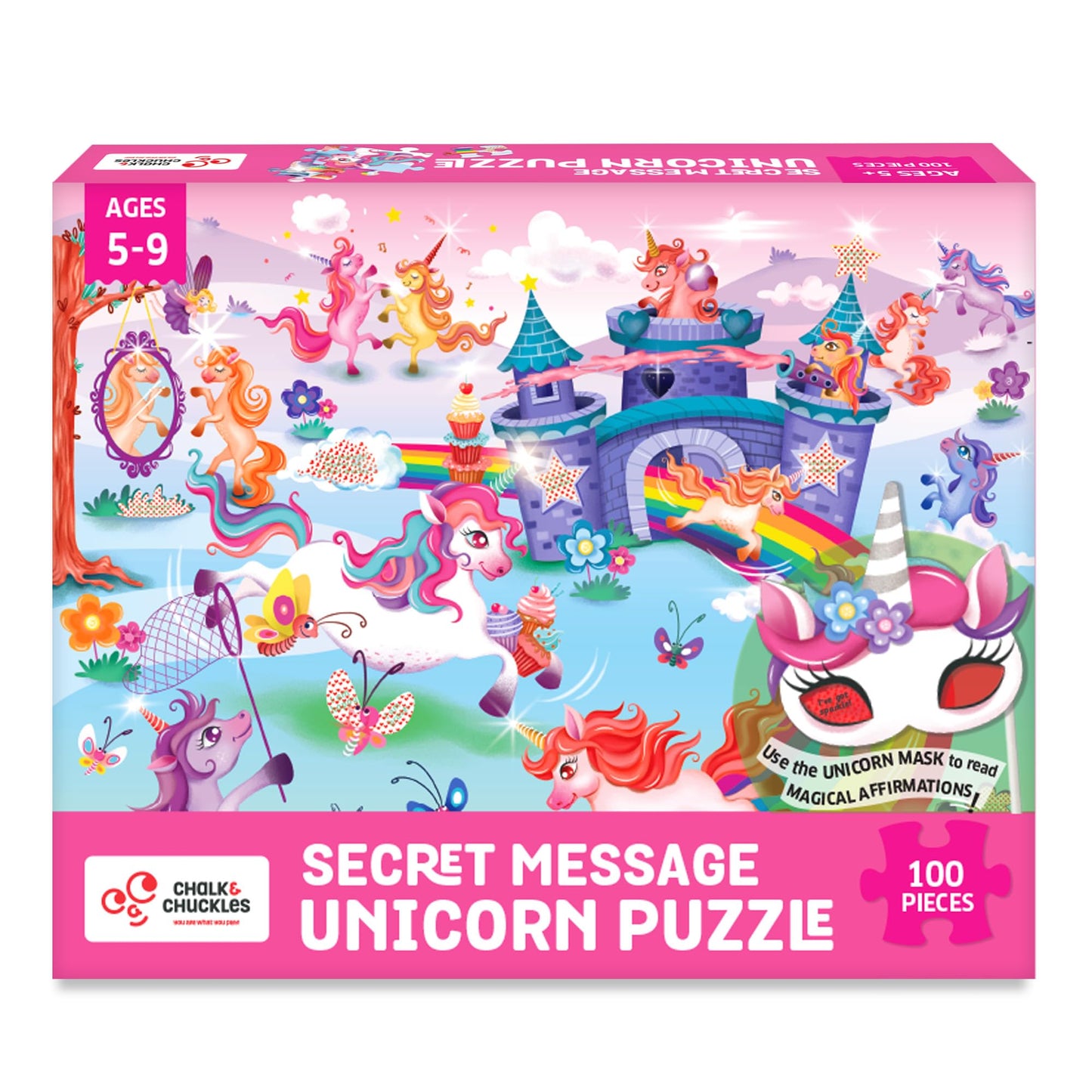 Chalk And Chuckles I Love Unicorns 100 Piece Jigsaw Puzzle, Secret Message Puzzle For Kids Age 5+, Birthday Gifts For Girls And 