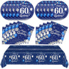 Blue 60Th Birthday Decorations For Men Navy Blue Silver Happy 60Th Birthday Tableware Set Include Happy 60Th Birthday Plates Nap