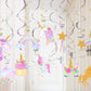 klmars 30 Ct Unicorn Hanging Swirl Decorations-Unicorn Party Decorations-Unicorn Birthday Party Supplies