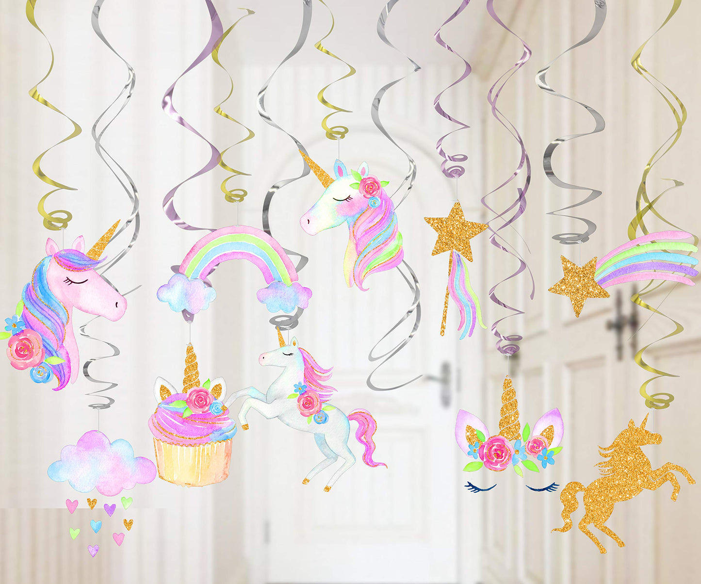 klmars 30 Ct Unicorn Hanging Swirl Decorations-Unicorn Party Decorations-Unicorn Birthday Party Supplies