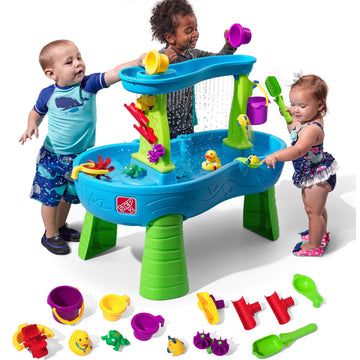 Step2 Rain Showers Splash Pond Water Table, Kids Water and Sand Activity Sensory Playset, Summer Outdoor Toys, 13 Piece Water To
