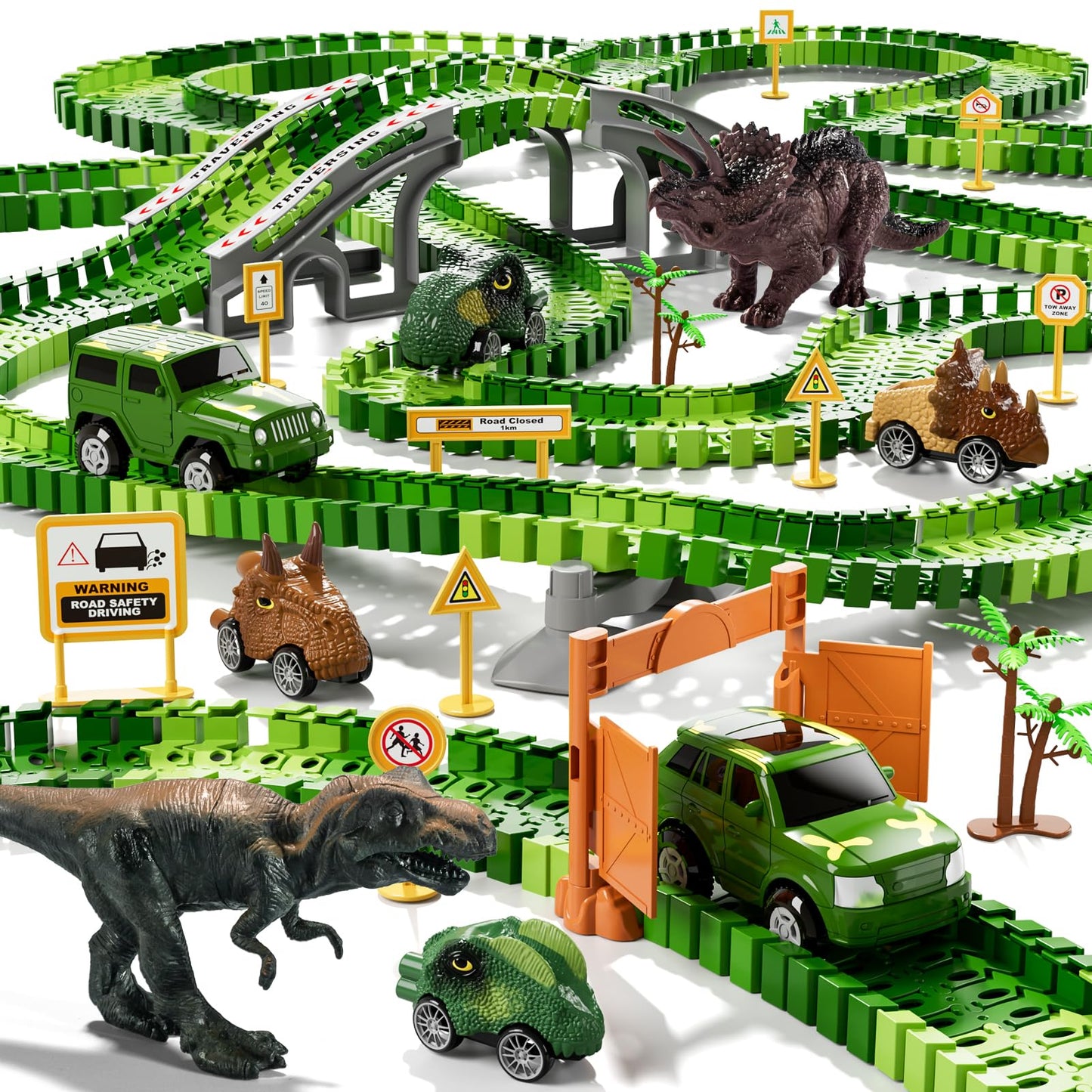 Ihaha 169 Pcs Dinosaur Race Car Track Toys For Kids Toddler Boys Ages 1-3 3-5 4-7, Dinosaur Race Tracks Toys With Light, Sound &