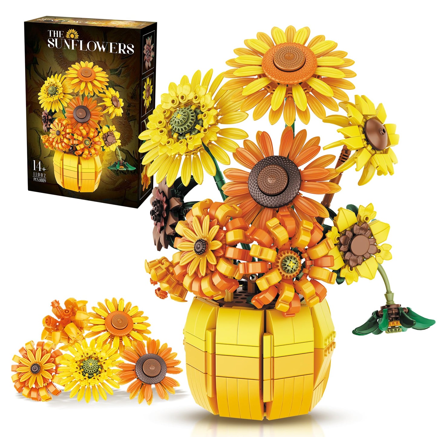 chanbrick Sunflower Building Set Flowers with Vase Van Gogh Botanical Collection for mature-themed -1009pcs Compatible with Lego