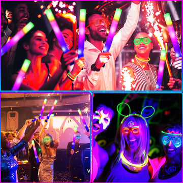 131 Pcs Glow In The Dark Party Supplies, Light Up Party Favors With 6 Foam Glow Sticks, 6 Led Glasses, 6 Finger Lights, 100 Glow
