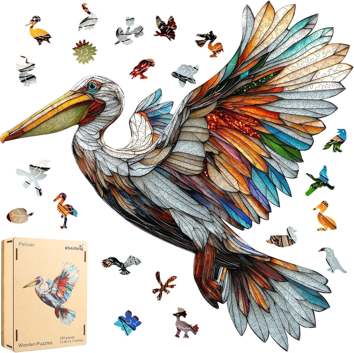 Qiuenisray Wooden Puzzles for mature-themeds  Pelican Jigsaw Puzzles  Unique Shape mature-themed Puzzles  Irregular Christmas Thanksgiving Gifts for Family Friend(13.8 * 13.7 in-200pcs)