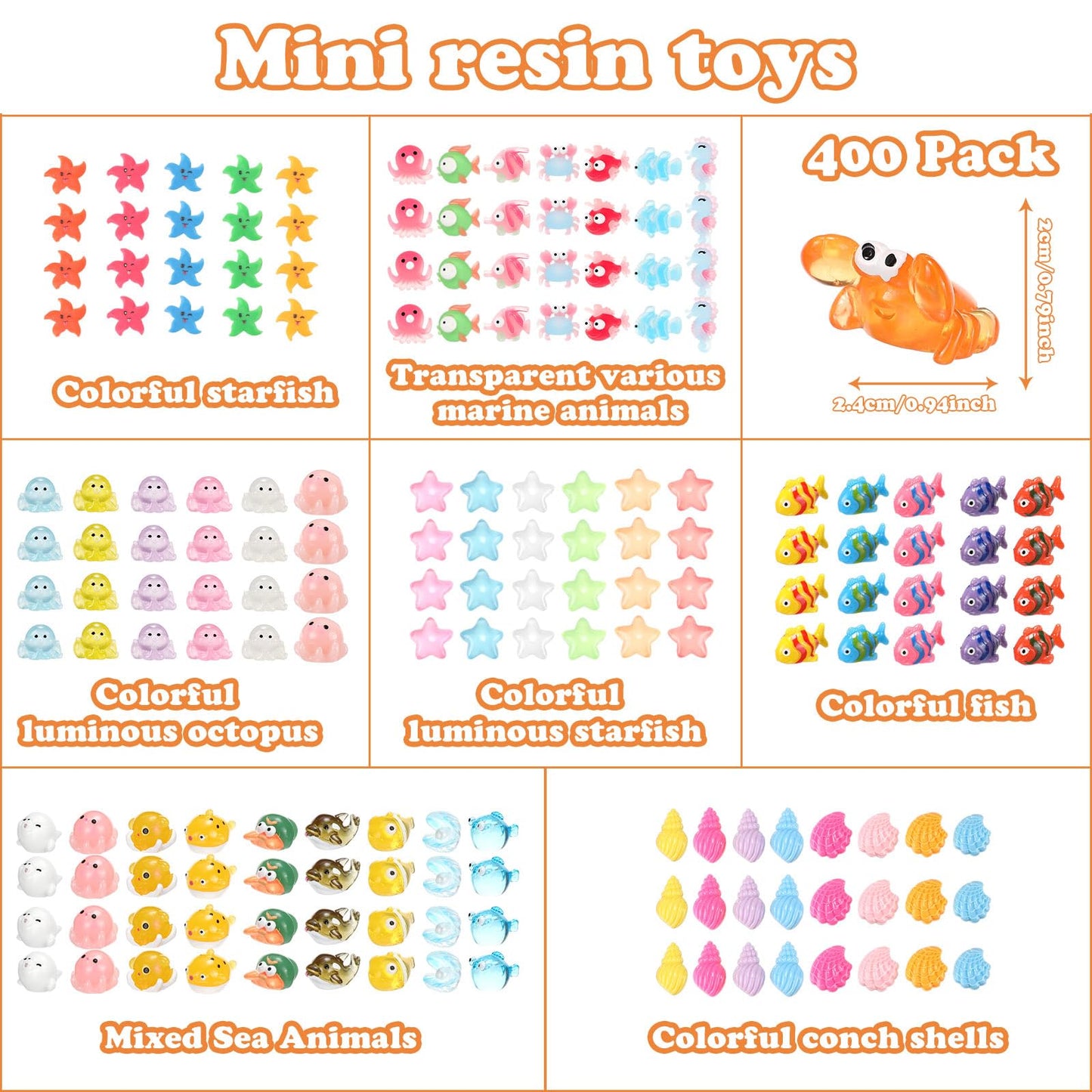 Barydat 400 Pcs Mini Resin Animals Figures Bulk For Pranks Tiny Hide Crafts Starfish Sea Animal Micro Landscape Aquarium Miniature Toys Stuff For Garden Valentine'S Day Party Favors Gifts Decoration