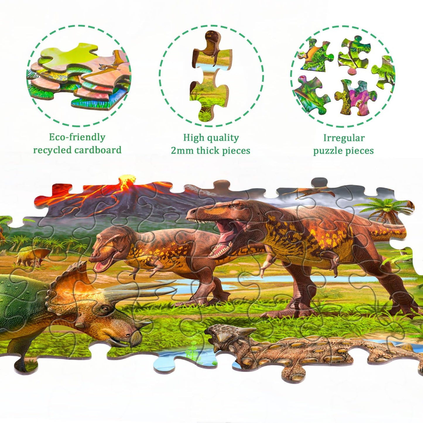 Puzzles For Kids Ages 4-6 - 2 X 60 Pieces Puzzles For Kids Ages 3-5 6-8 - World Of Huge Dinosaurs - Learning Educational Toys Fo