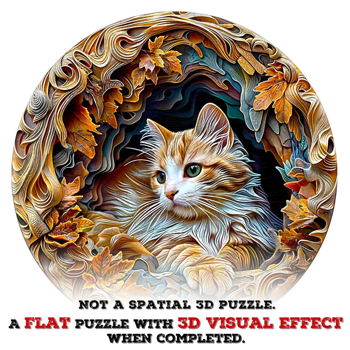 Wooden Puzzles for mature-themeds  3D Visual Effects Inside The Cave with A Persian Cat Wooden Jigsaw Puzzles for mature-themeds  Unique Shape  Wood Puzzles mature-themed  Wall Art Home Decor (S-8.4 * 8.4in -100 Pcs)